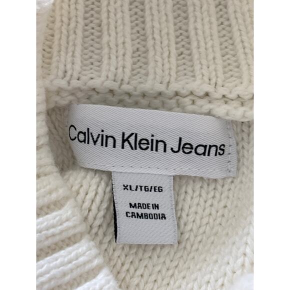 Calvin Klein Jeans Sweater Women's Size XL Cream Cable Knit Crew Neck Pullover - Picture 3 of 10